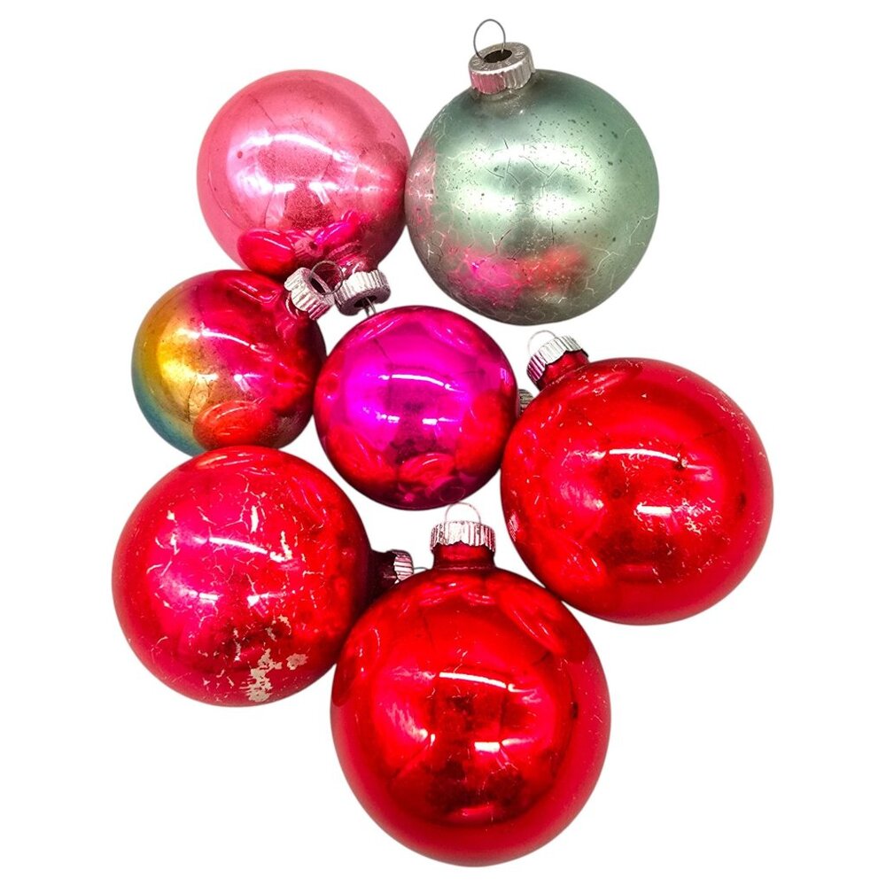 Set Of 7 Shiny Brite Christmas Tree Mercury Glass Ornament Vintage